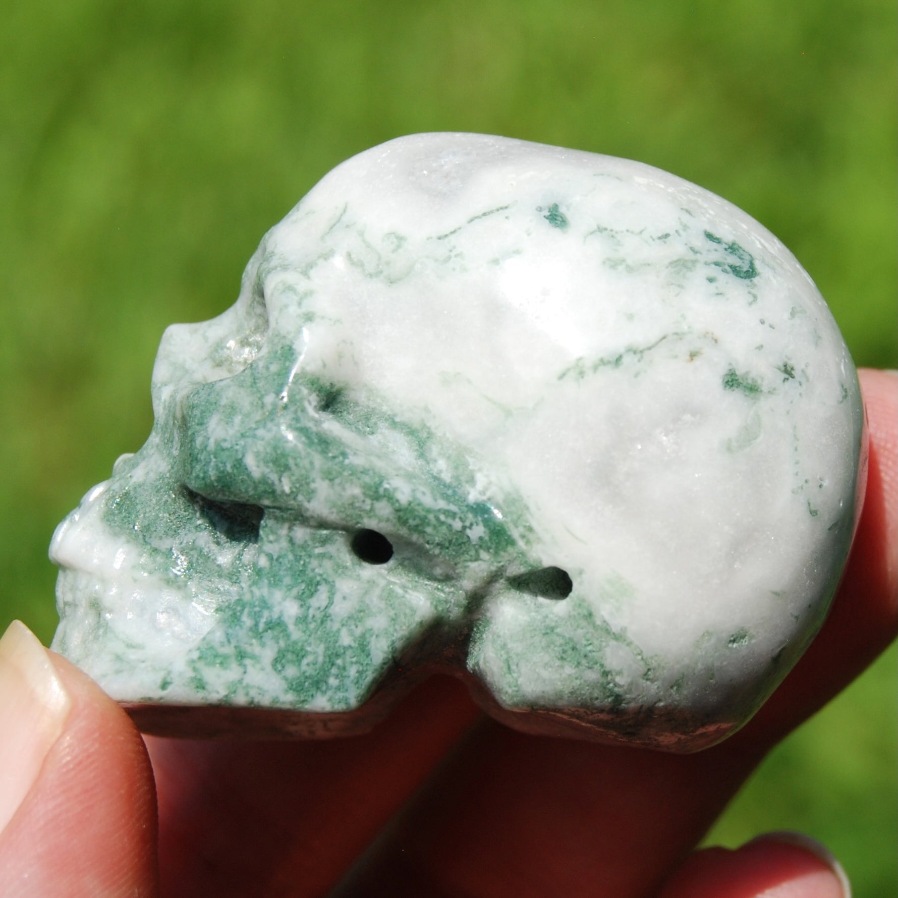 Moss Agate Crystal Skull