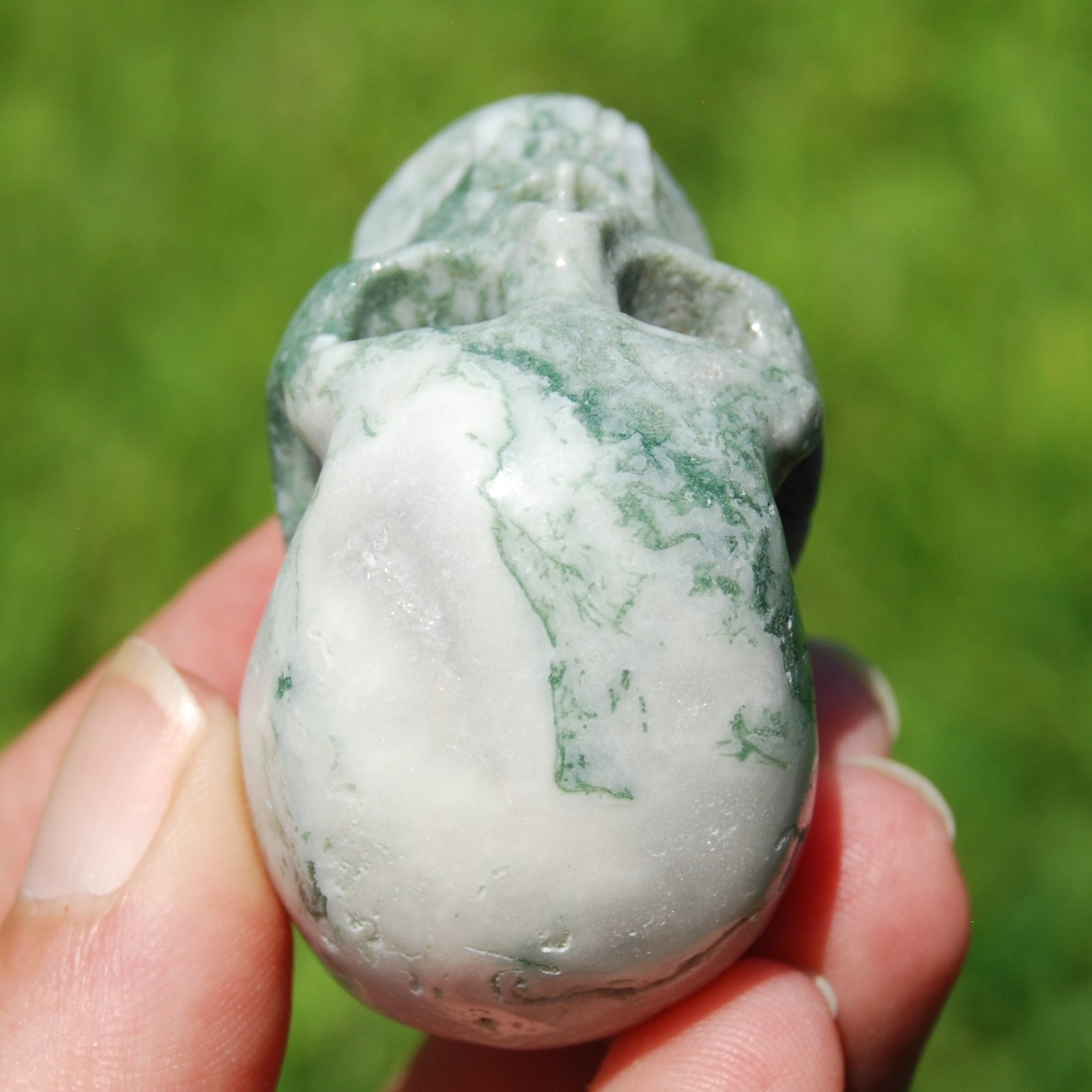 Moss Agate Crystal Skull