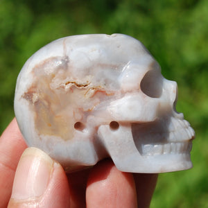 Sakura Flower Agate Carved Crystal Skull