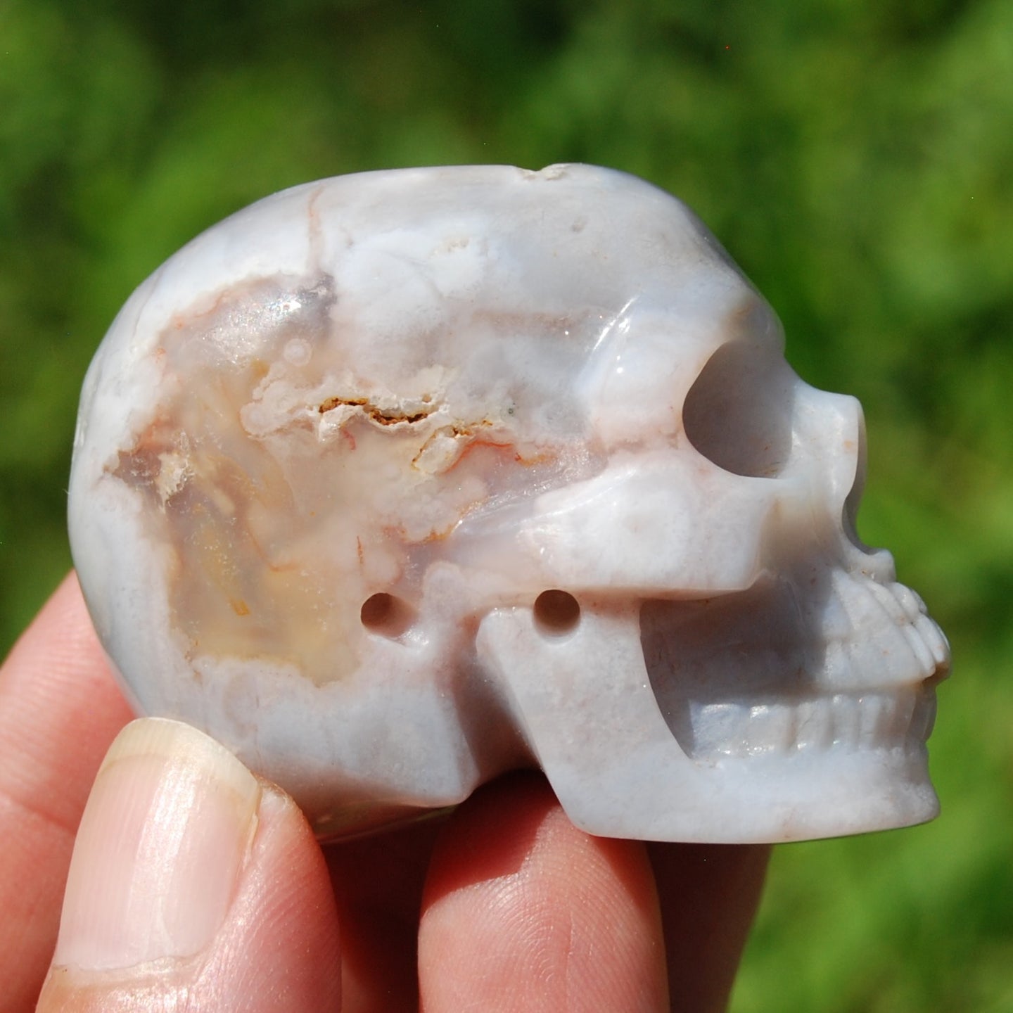 Sakura Flower Agate Carved Crystal Skull