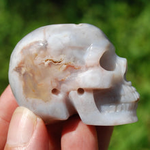 Load image into Gallery viewer, Sakura Flower Agate Carved Crystal Skull
