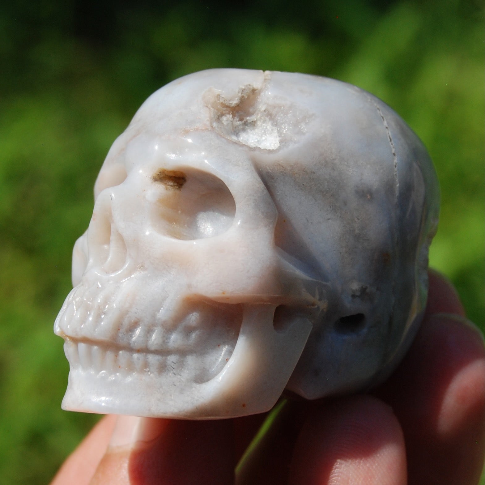Sakura Flower Agate Carved Crystal Skull