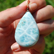 Load image into Gallery viewer, XL Genuine Larimar Teardrop Pendant for Necklace, Sterling Silver, Dominican Republic
