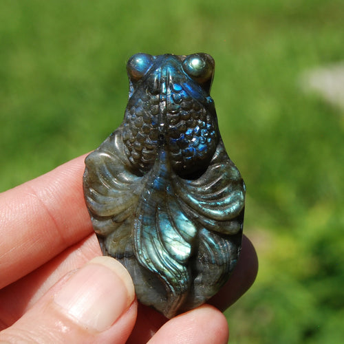 Flashy Labradorite Carved Crystal Goldfish