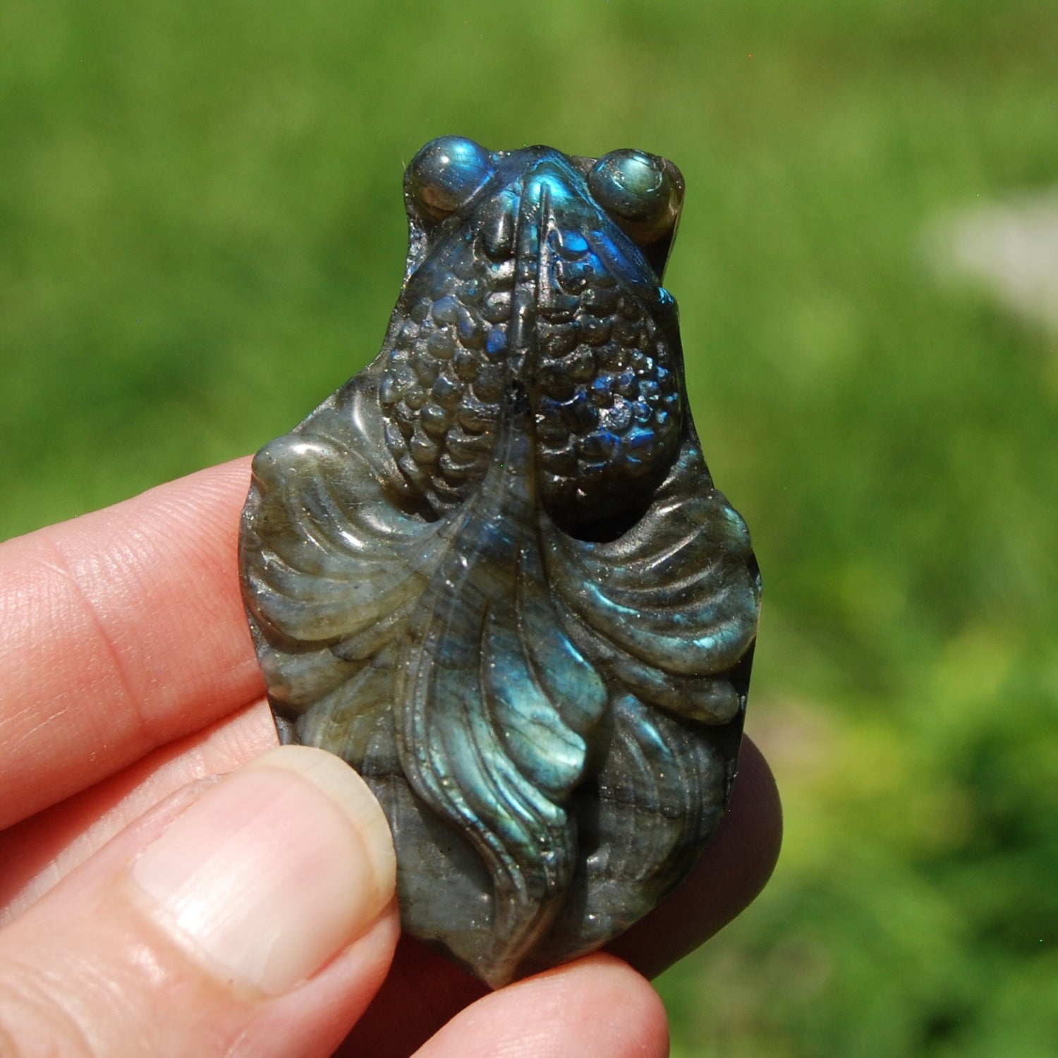 Flashy Labradorite Carved Crystal Goldfish