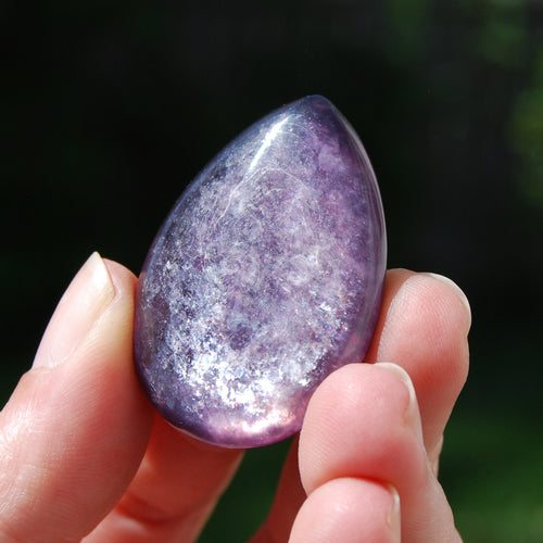 Gem Lepidolite Crystal Cabochon, Silver Leaf Lepidolite