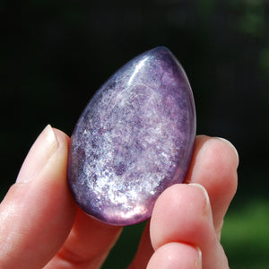 Gem Lepidolite Crystal Cabochon, Silver Leaf Lepidolite