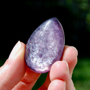 Gem Lepidolite Crystal Cabochon, Silver Leaf Lepidolite