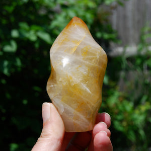 Golden Healer Crystal Flame Tower, Large Yellow Hematoid Quartz Crystal Freeform, Madagascar