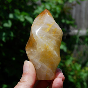 Golden Healer Crystal Flame Tower, Large Yellow Hematoid Quartz Crystal Freeform, Madagascar