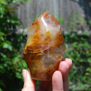 Golden Healer Quartz Carved Crystal Flame Tower, Madagascar