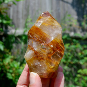 Golden Healer Quartz Carved Crystal Flame Tower, Madagascar