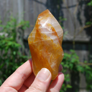 Golden Healer Crystal Flame Tower, Large Yellow Hematoid Quartz Crystal Freeform, Madagascar