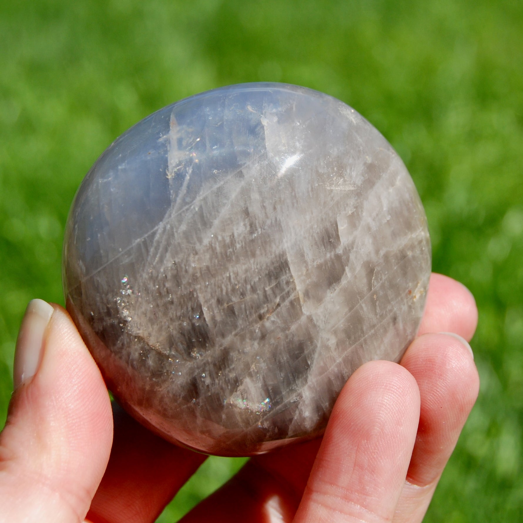 Blue Rose Quartz Crystal Palm Stone, Lavender Rose Quartz