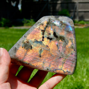 XL Pink Purple Sunset Labradorite Crystal Freeform Tower, Super Flashy Spectrolite