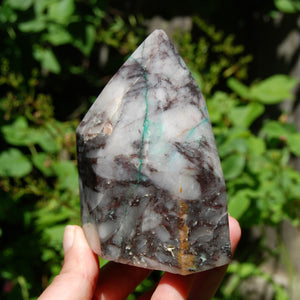 Ajoite Malachite Quartz Crystal Freeform Tower, Phoenix Stone, Messina Mine