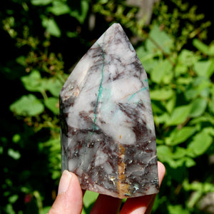 Ajoite Malachite Quartz Crystal Freeform Tower, Phoenix Stone, Messina Mine