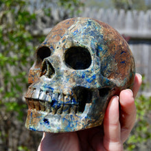 Load image into Gallery viewer, Azurite Malachite Matrix Carved Crystal Skull
