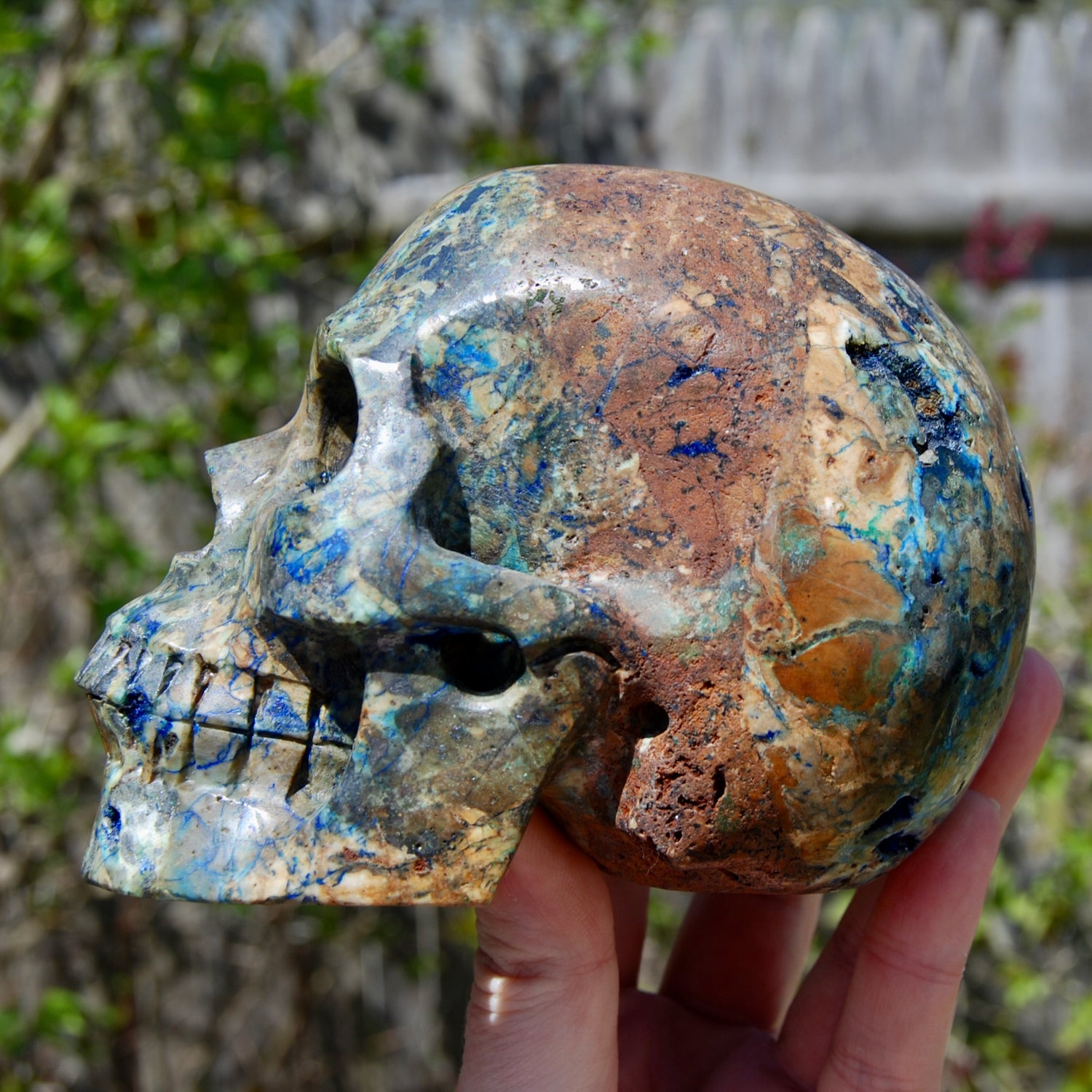 Azurite Malachite Matrix Carved Crystal Skull