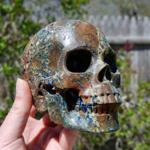 Load image into Gallery viewer, Azurite Malachite Matrix Carved Crystal Skull
