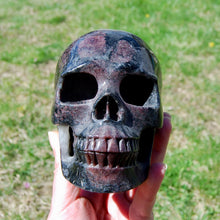 Load image into Gallery viewer, Arfvedsonite Garnet Quartz Crystal Skull

