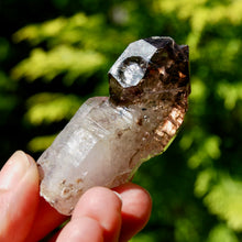 Load image into Gallery viewer, ET Crowned Scepter Smoky Fenster Amethyst Quartz Crystal Elestial Tantric Twin, Specular Hematite Lepidocrocite Fenster Amethyst
