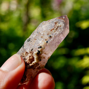 DT Smoky Amethyst Quartz Crystal Elestial, Specular Hematite Amethyst