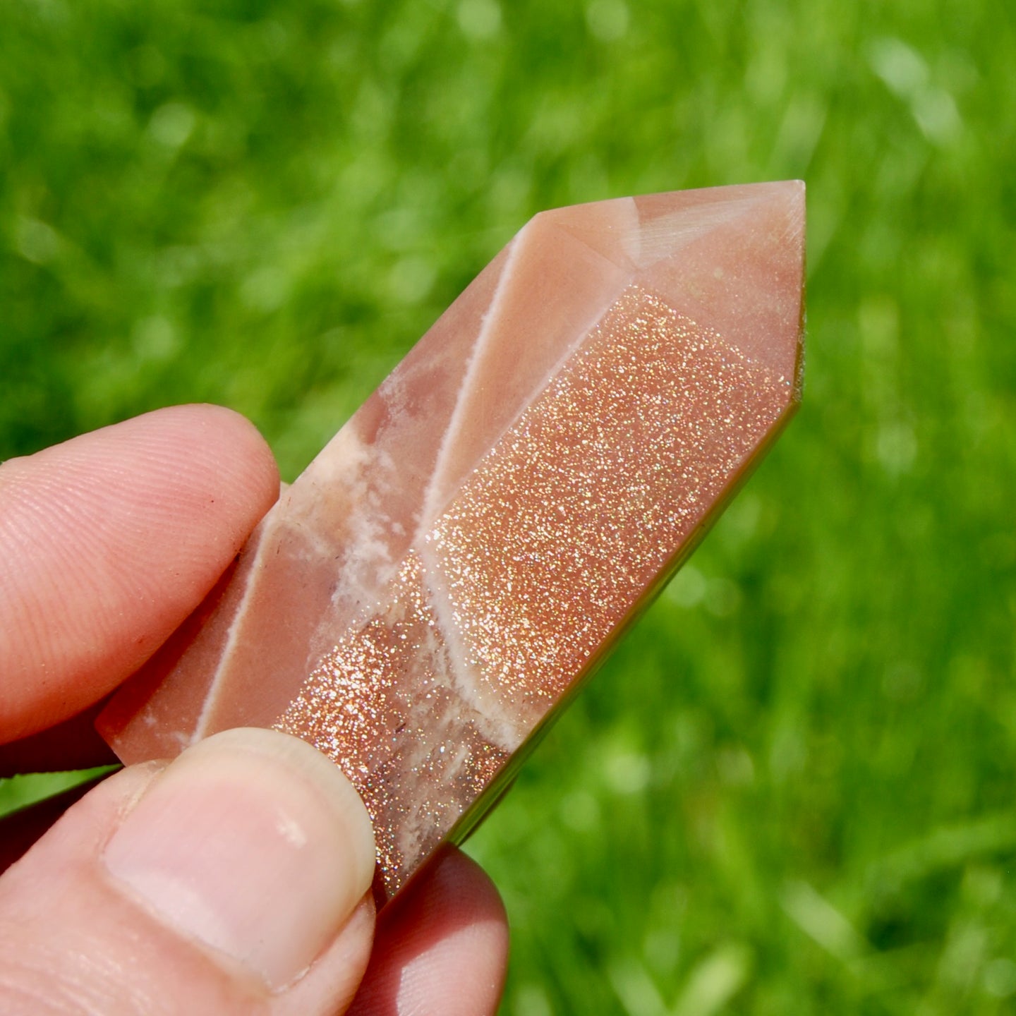 2in Gemmy Confetti Sunstone Crystal Tower, Top Quality Gem Sunstone Crystal Point