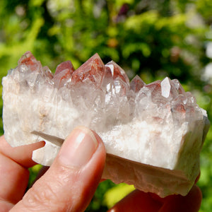 Phantom Pyramid Hematoid Quartz Crystal Cluster, Red Specular Hematite