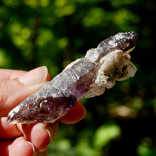 Load image into Gallery viewer, DT Smoky Fenster Amethyst Quartz Crystal Elestial Scepter, Specular Hematite Lepidocrocite Amethyst
