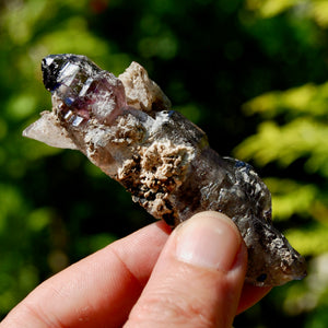 DT Smoky Fenster Amethyst Quartz Crystal Elestial Scepter, Specular Hematite Lepidocrocite Amethyst