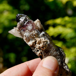 DT Smoky Fenster Amethyst Quartz Crystal Elestial Scepter, Specular Hematite Lepidocrocite Amethyst