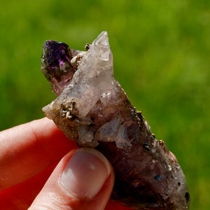 DT Smoky Fenster Amethyst Quartz Crystal Elestial Scepter, Specular Hematite Lepidocrocite Amethyst