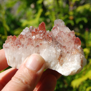 Phantom Pyramid Hematoid Quartz Crystal Cluster, Red Specular Hematite