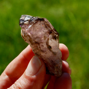 Smoky Amethyst Quartz Crystal Elestial, Specular Hematite Lepidocrocite