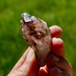 Smoky Amethyst Quartz Crystal Elestial, Specular Hematite Lepidocrocite