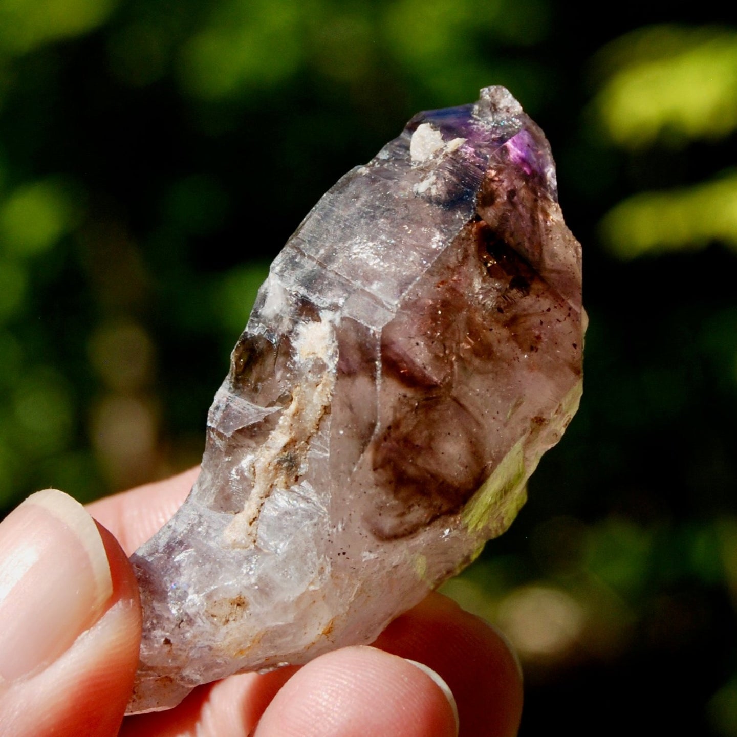 Smoky Amethyst Quartz Crystal Elestial, Specular Hematite Lepidocrocite