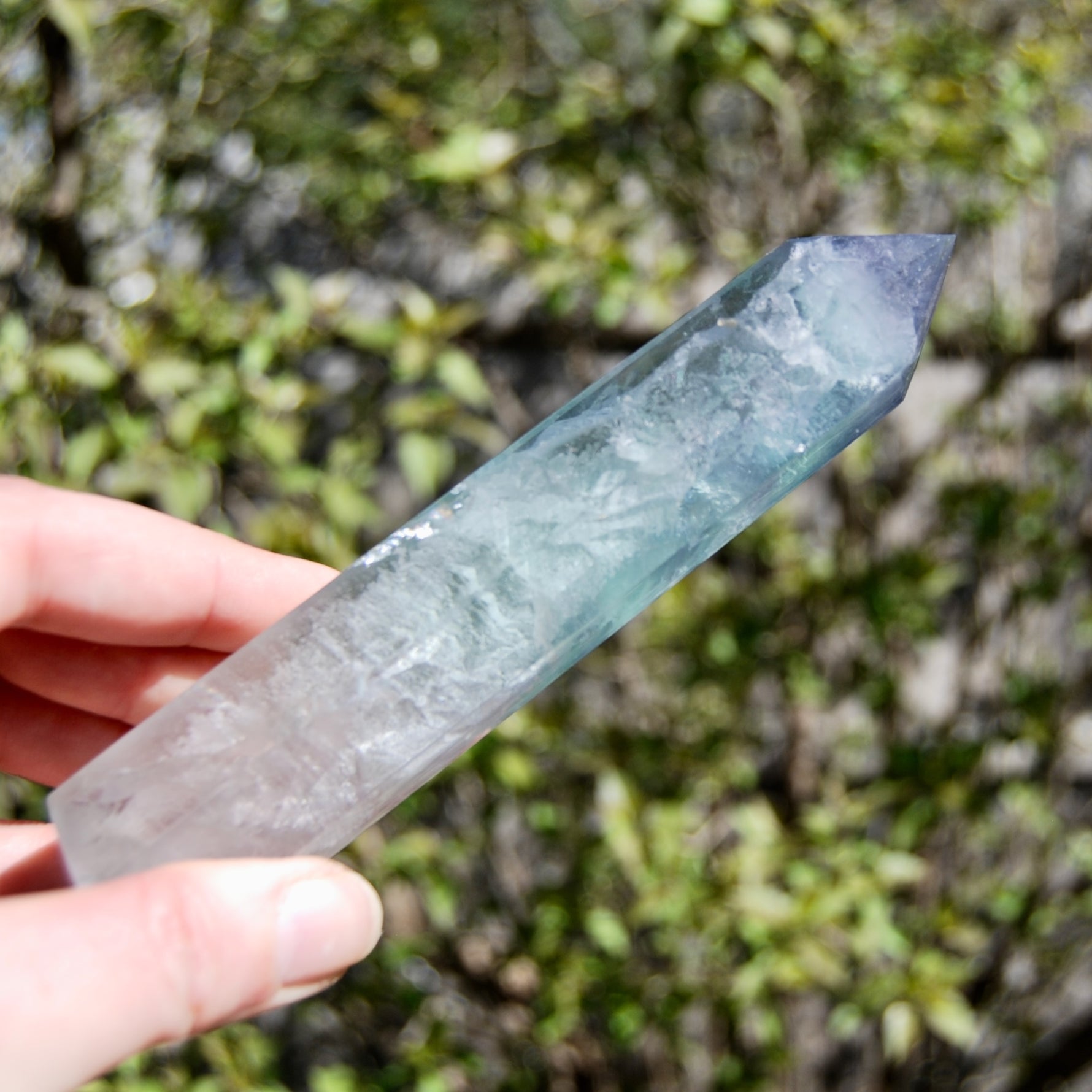 Watermelon Fluorite Crystal Tower, Rainbow Filled Transparent Fluorite