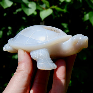 Large Agate Geode Crystal Turtle, Hand Carved OOAK