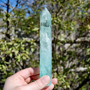 Green Watermelon Fluorite Crystal Tower, Rainbow Filled Transparent Fluorite