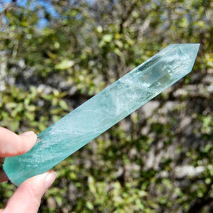 Green Watermelon Fluorite Crystal Tower, Rainbow Filled Transparent Fluorite