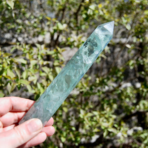 Green Watermelon Fluorite Crystal Tower, Rainbow Filled Transparent Fluorite