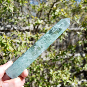 Green Watermelon Fluorite Crystal Tower, Rainbow Filled Transparent Fluorite