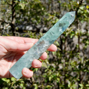 Green Watermelon Fluorite Crystal Tower, Rainbow Filled Transparent Fluorite