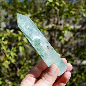 Green Watermelon Fluorite Crystal Tower, Rainbow Filled Transparent Fluorite