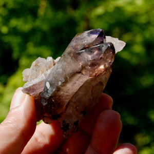 2.7in 85g DT ET Record Keeper Smoky Amethyst Quartz Crystal Scepter Cluster, Specular Hematite Lepidocrocite, Zimbabwe ab5