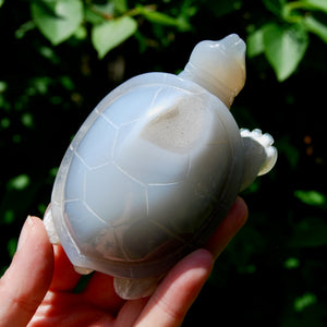 Large Agate Geode Crystal Turtle, Hand Carved