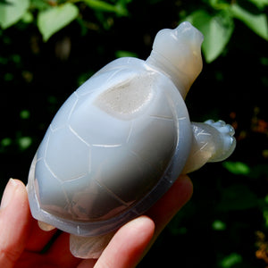 Large Agate Geode Crystal Turtle, Hand Carved