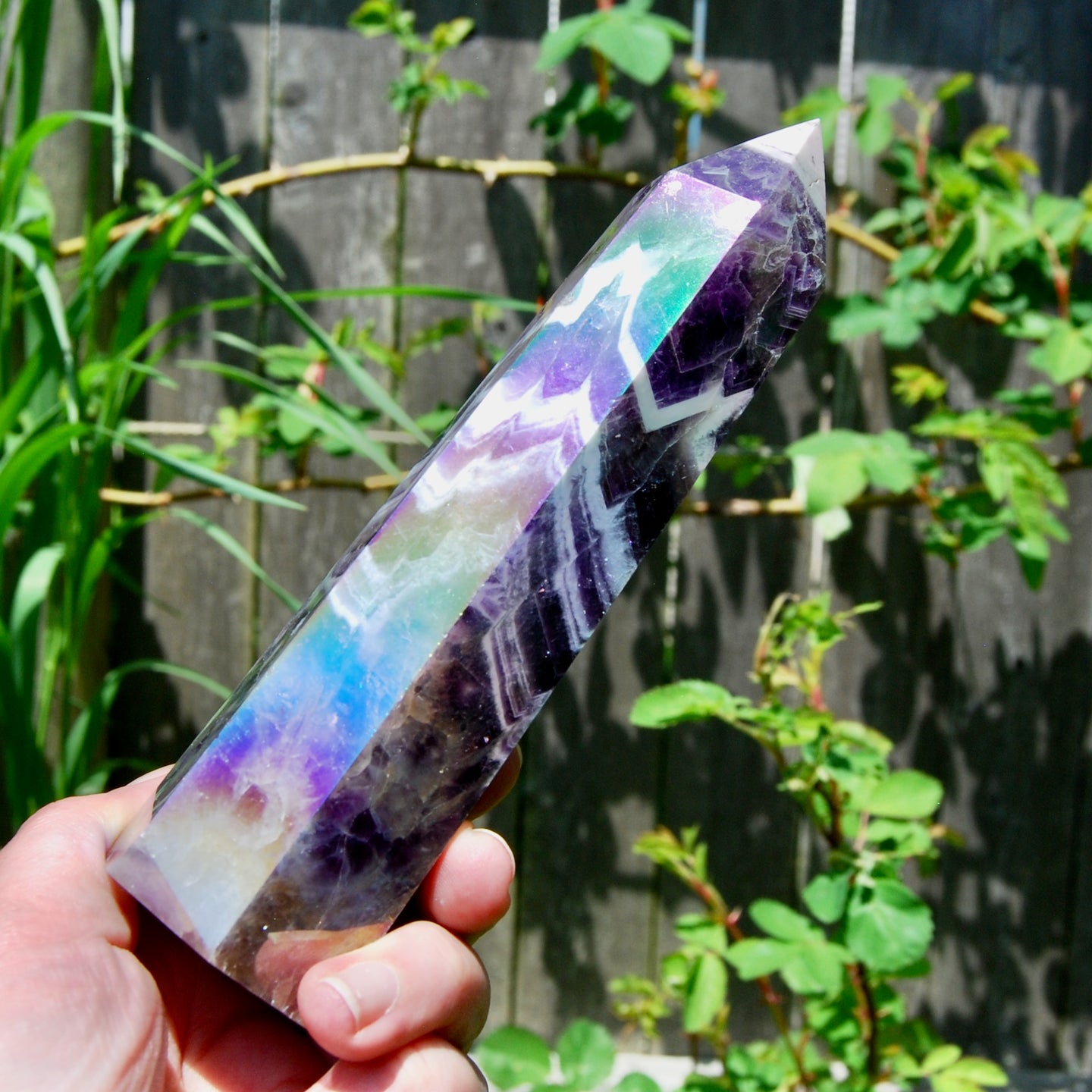 Angel Aura Chevron Amethyst Crystal Tower