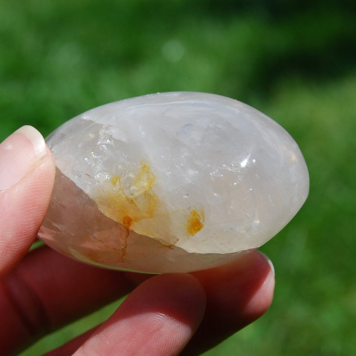 Blue Rose Golden Healer Quartz Crystal Palm Stone